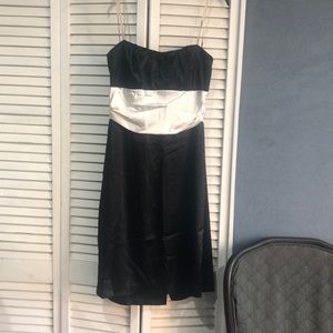 Black and white satin strapless cocktail  dress